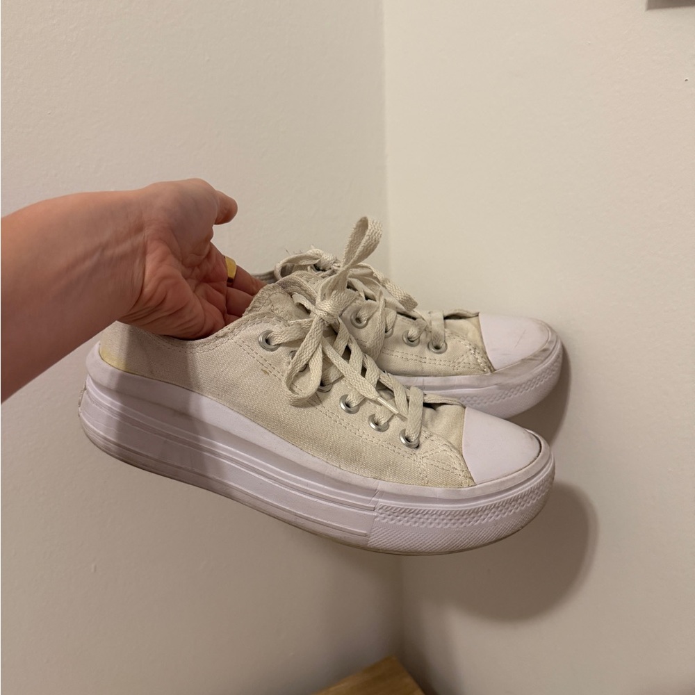 All Star Movement Converse Cream Canvas Platform Sneakers Size 8
